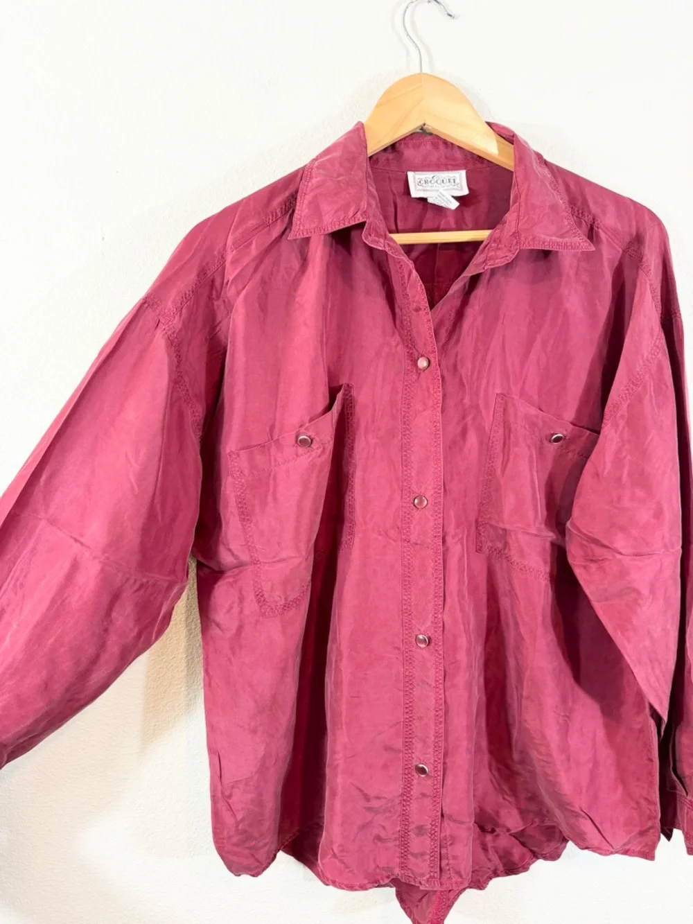 Vintage Croquet Club Silk Button Up Blouse Size M Cranberry Red Long Sleeve - Picture 2 of 10